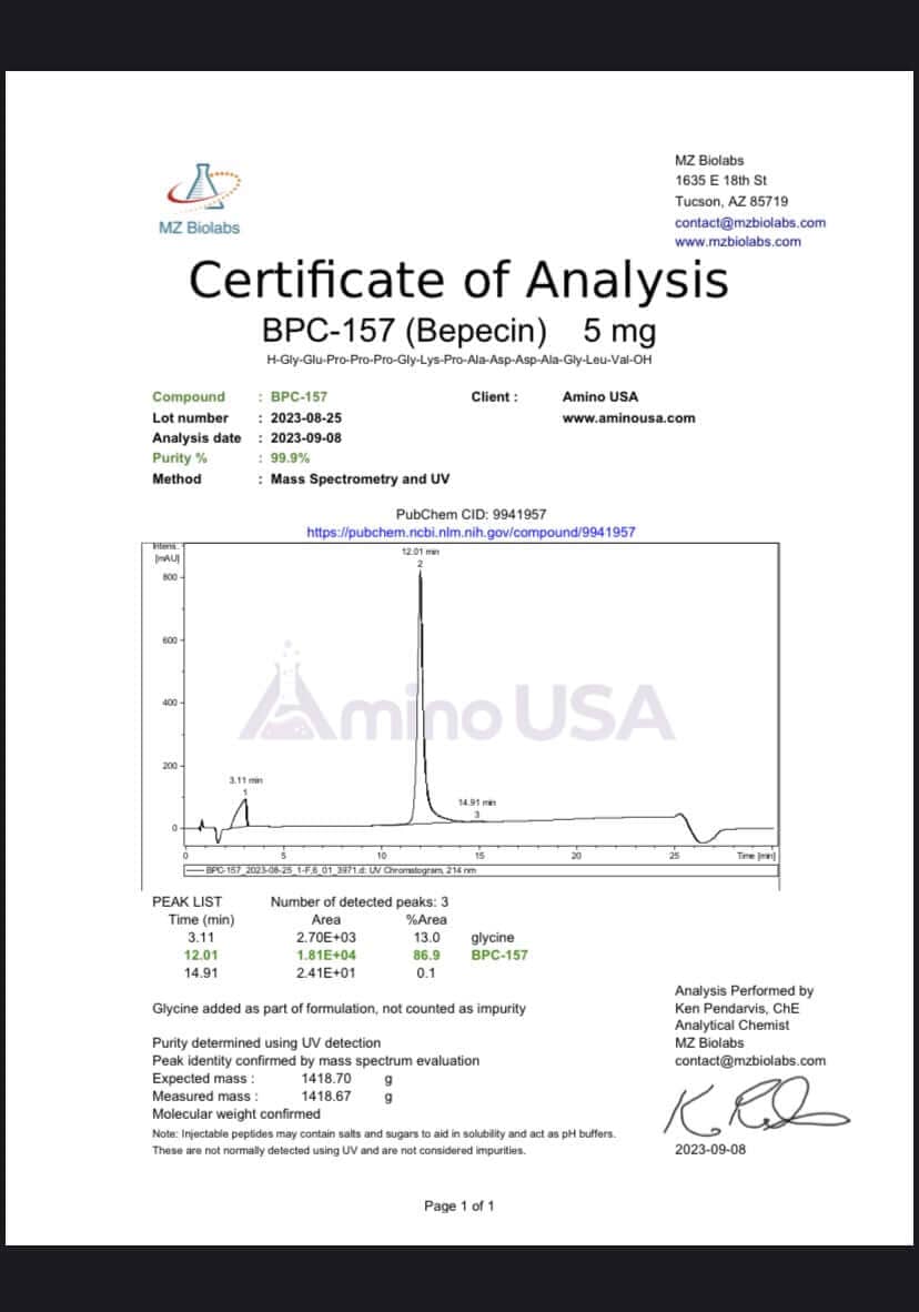 Amino USA Peptides BPC-157 5mg