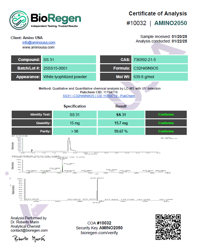 Certificate of Analysis for 25SS15-0001