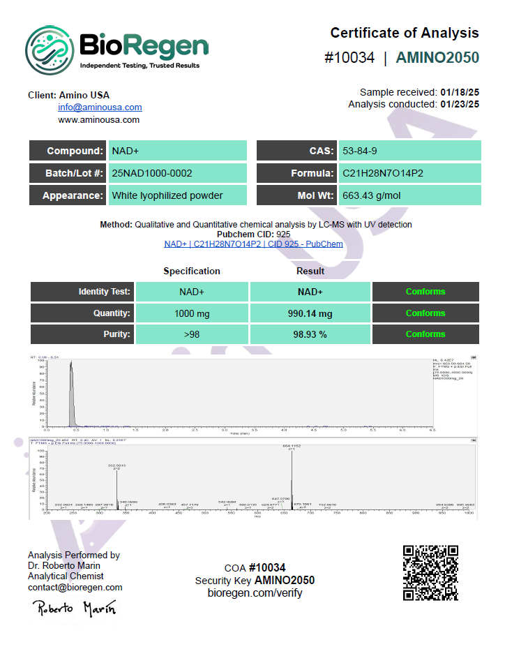 Certificate of Analysis for 25NAD1000_0002