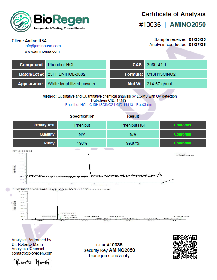 Certificate of Analysis for 25PHENIHCL-0002