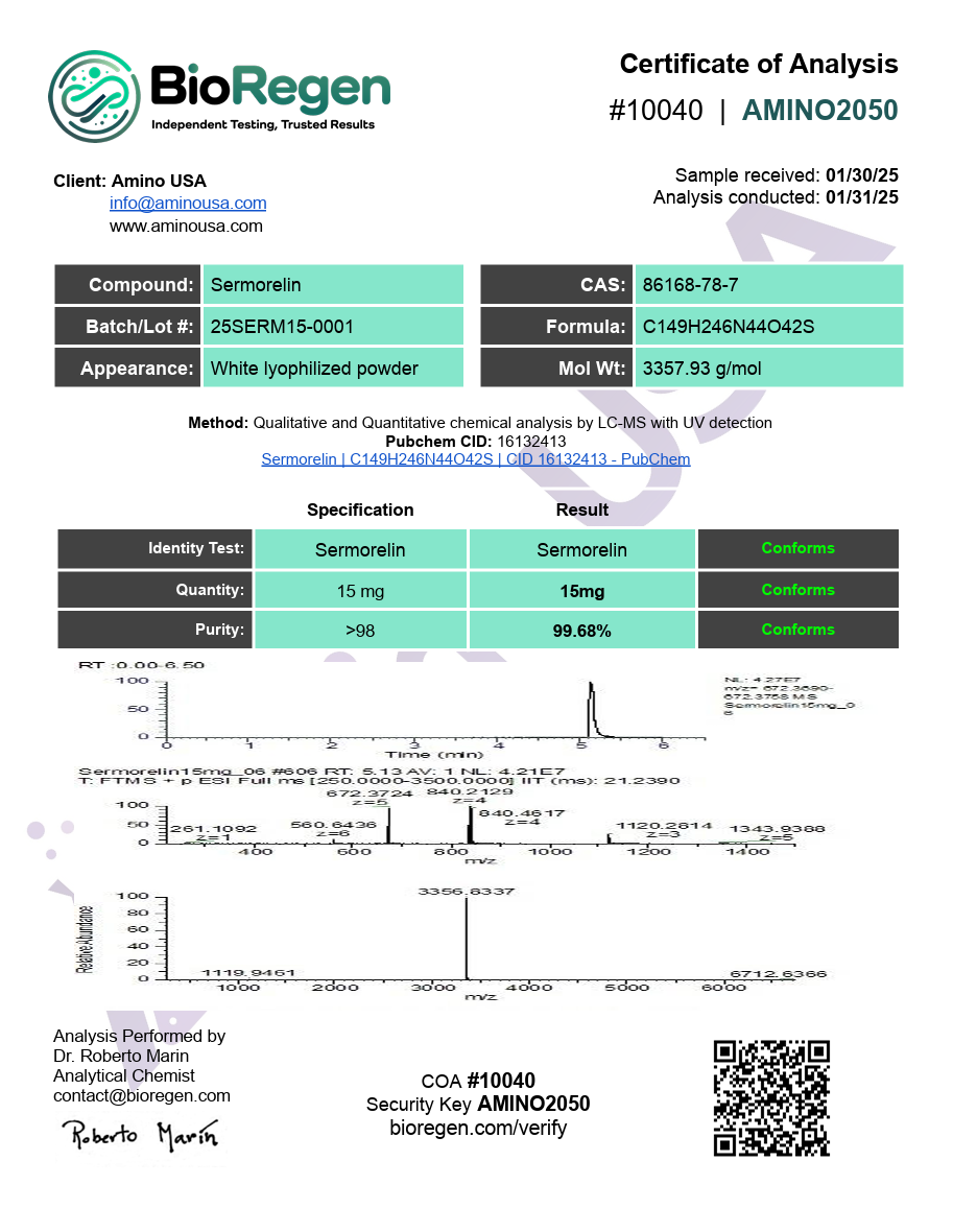 Certificate of Analysis for 25SERM15-0001