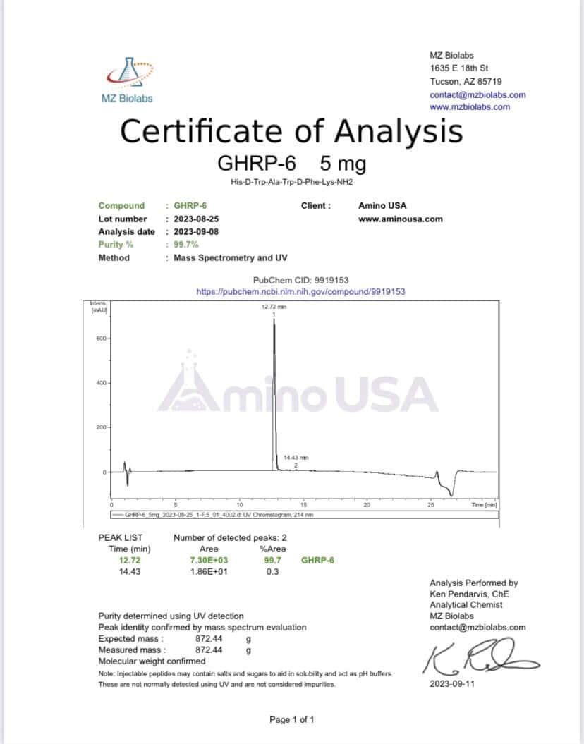 Amino USA Peptides GHRP-6 5mg PEP-00038