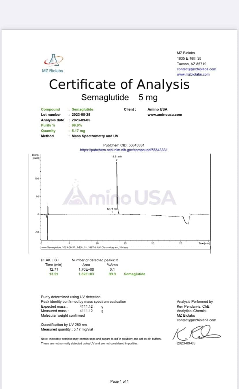 Amino USA Peptides Semaglutide 5mg PEP-00034